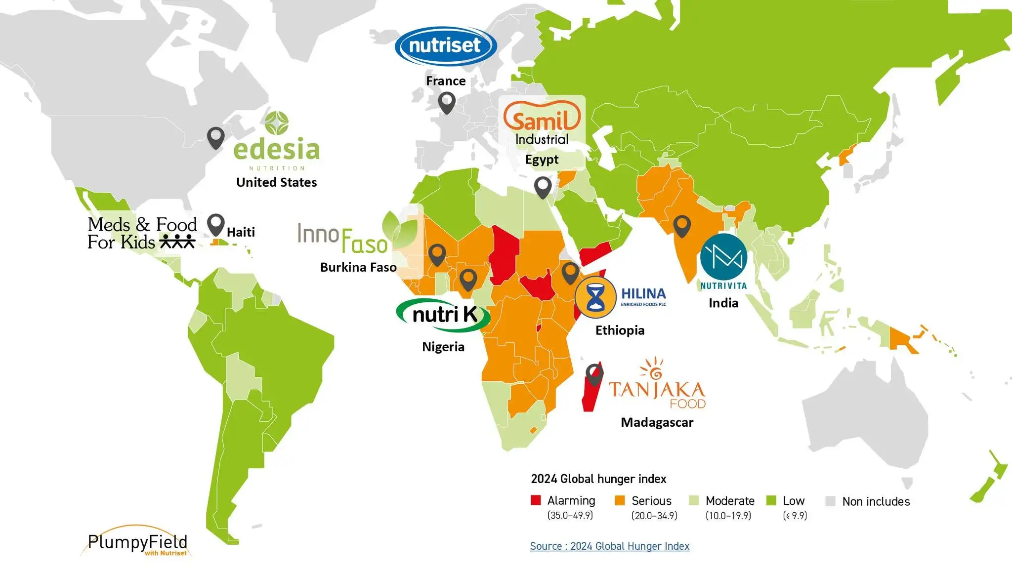 PlumpyField network members map — 2024 Global Hunger Index